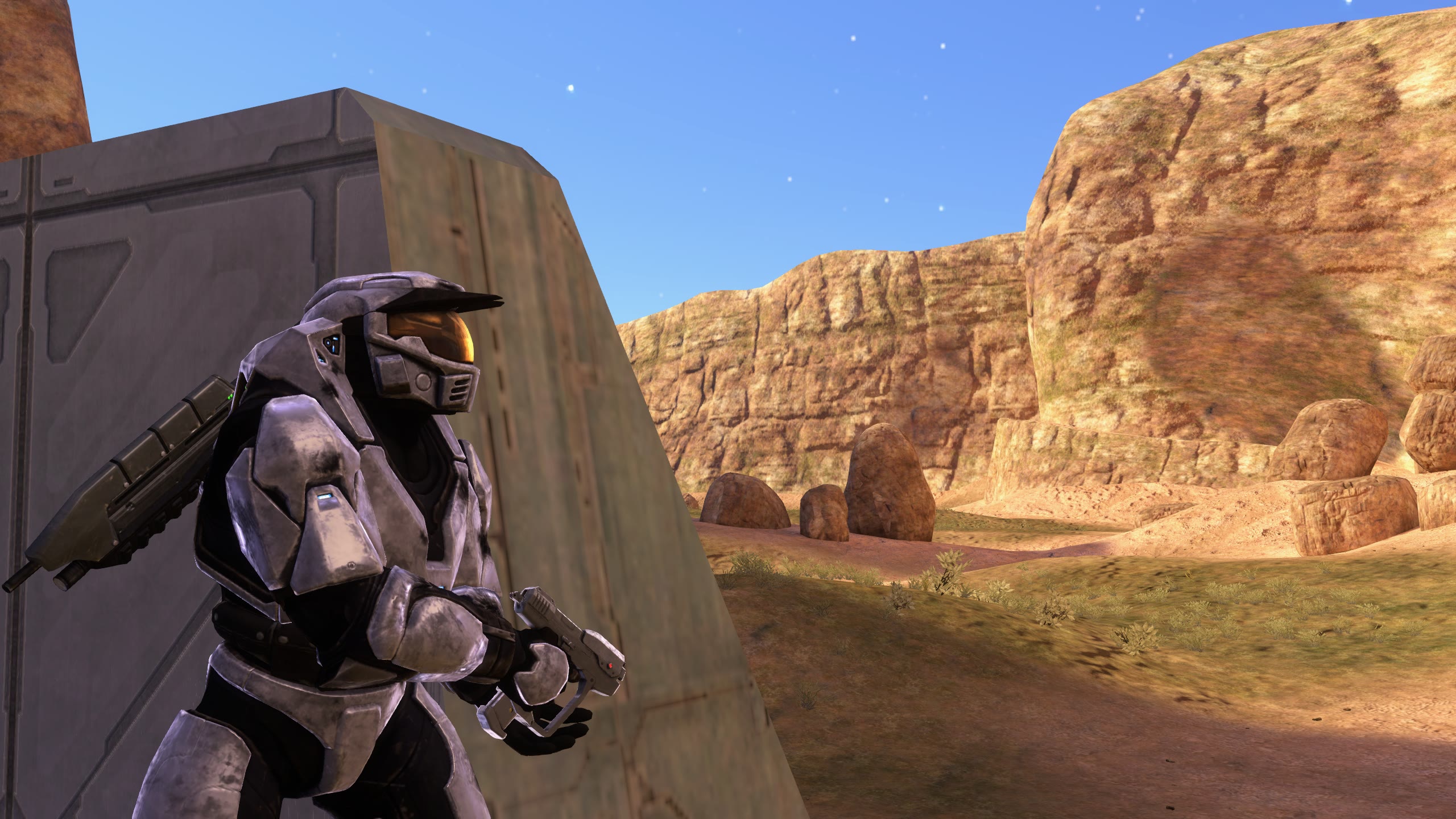 Coagulation de Halo 2, con un Spartan de Halo CE mirando a lo lejos.