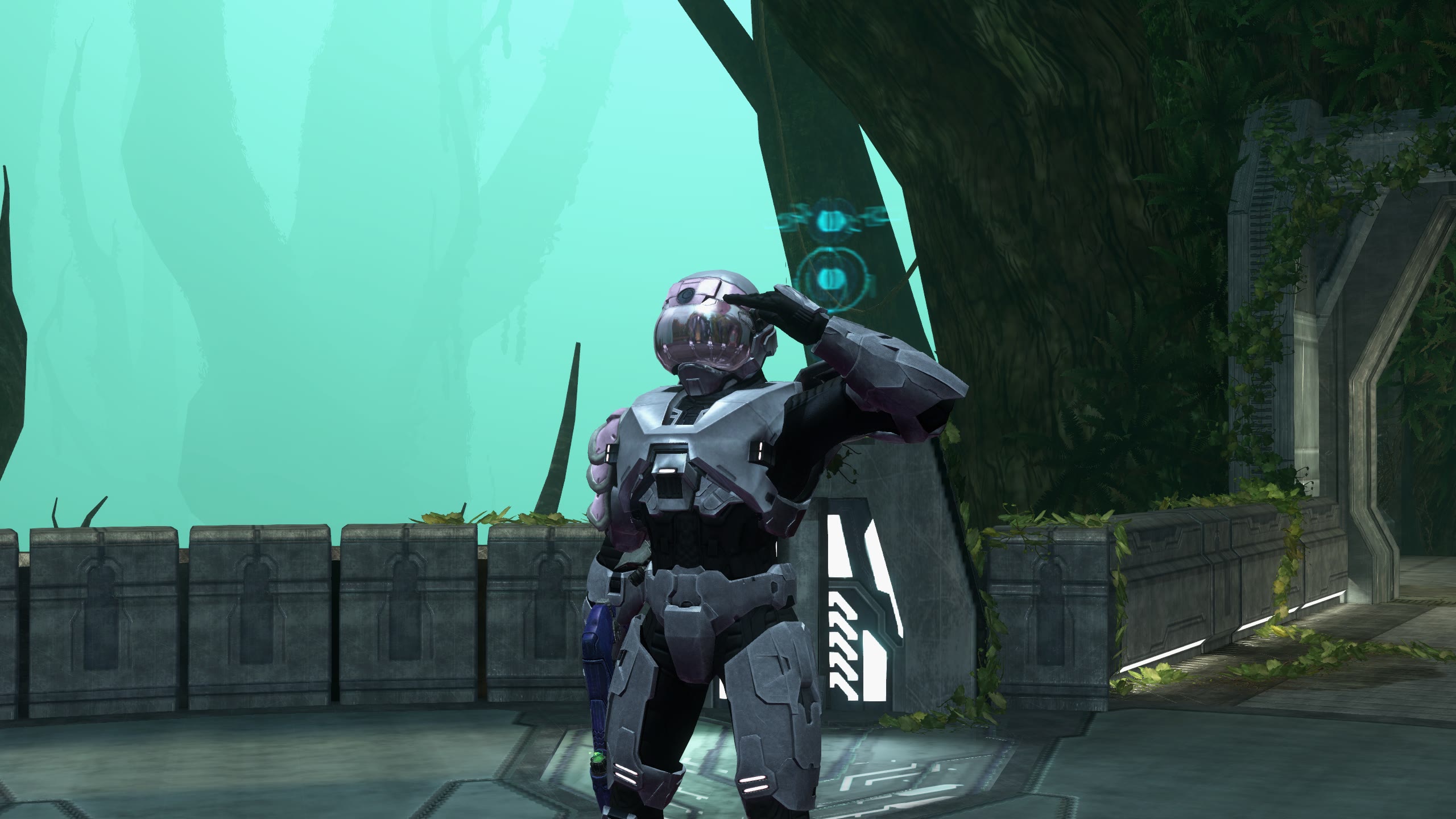 Spartan realizando un gesto de saludo militar.